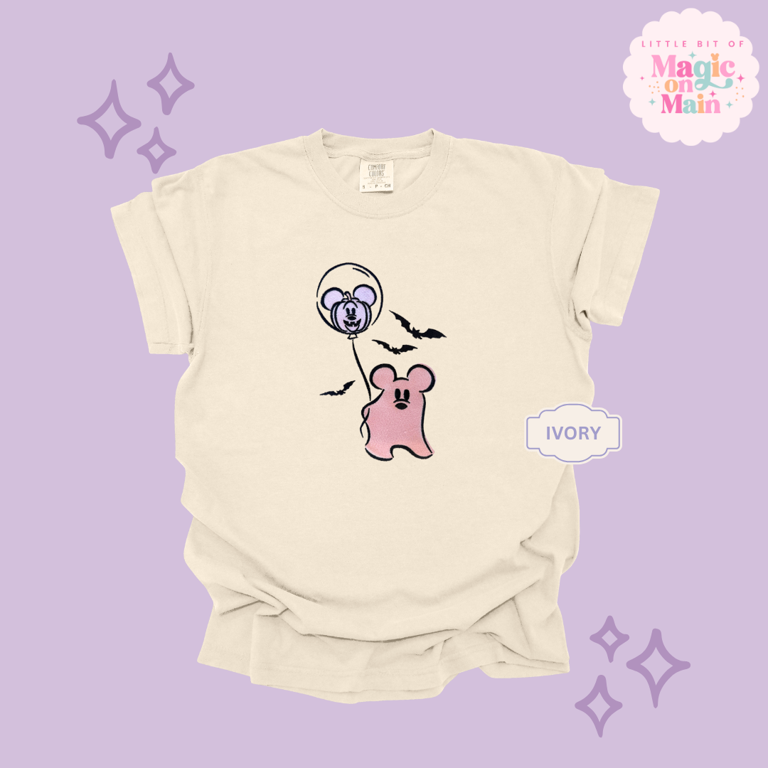 EMBROIDERED PINK MICKEY GHOIST - ADULT T-SHIRT