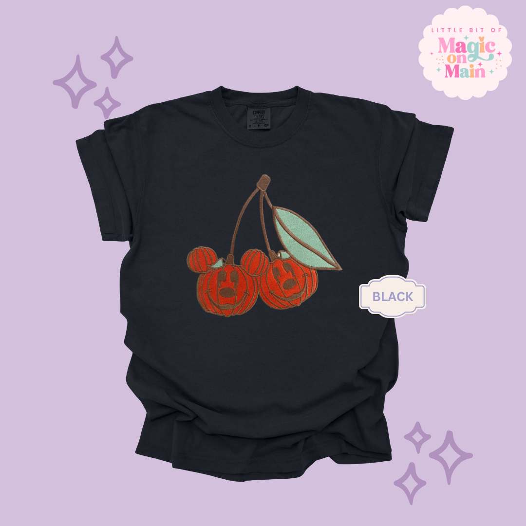 EMBROIDERED MICKEY PUMPKIN CHERRY - ADULT T-SHIRT