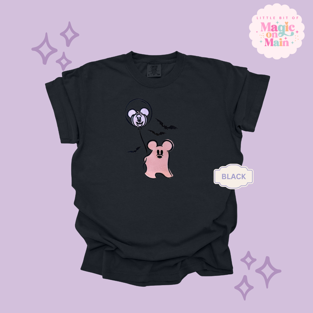 EMBROIDERED PINK MICKEY GHOIST - ADULT T-SHIRT