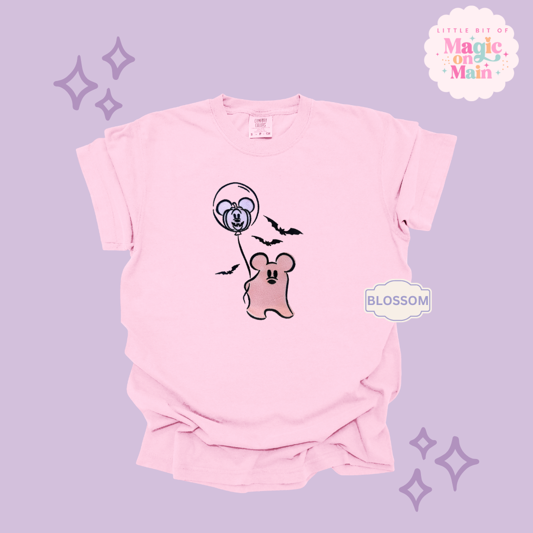EMBROIDERED PINK MICKEY GHOIST - ADULT T-SHIRT