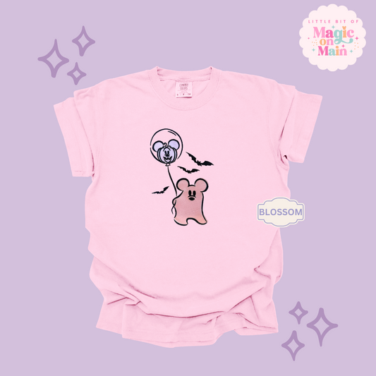 EMBROIDERED PINK MICKEY GHOIST - ADULT T-SHIRT