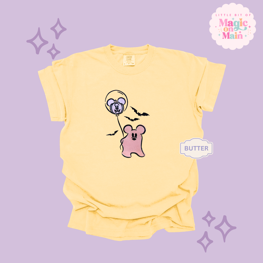 EMBROIDERED PINK MICKEY GHOIST - ADULT T-SHIRT