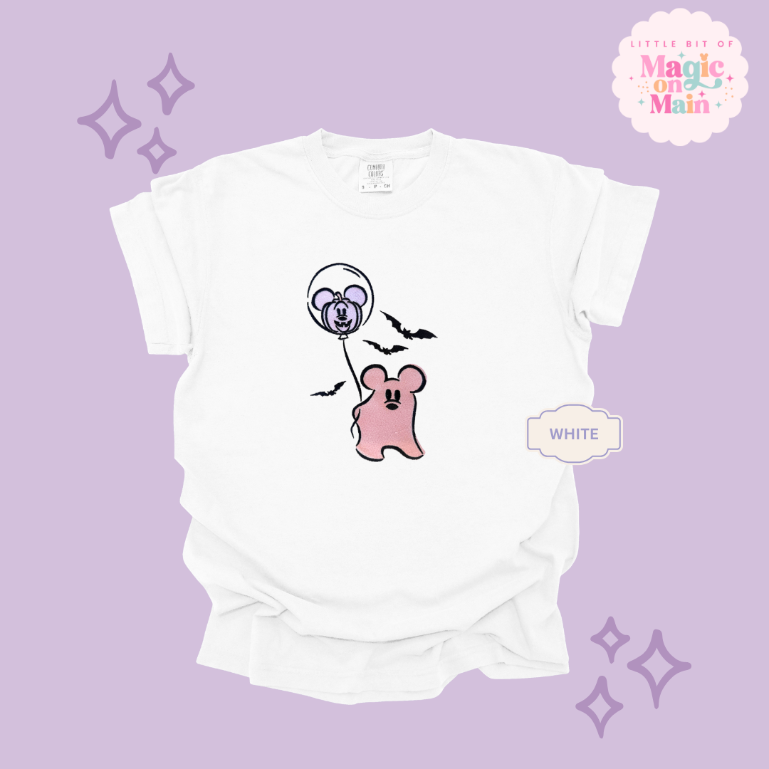 EMBROIDERED PINK MICKEY GHOIST - ADULT T-SHIRT