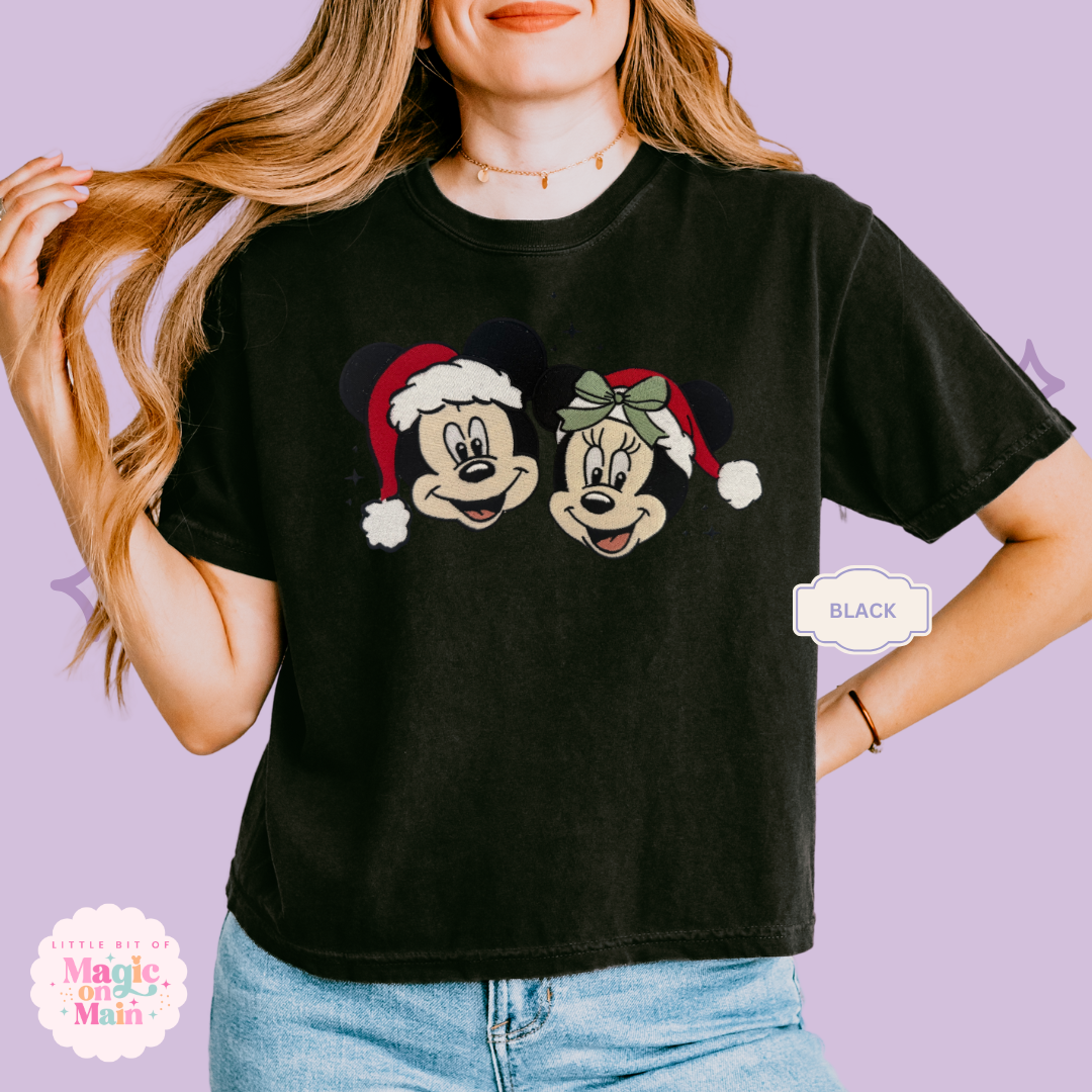 EMBROIDERED MICKEY & MINNIE CHRISTMAS - WOMENS BOXY T-SHIRT