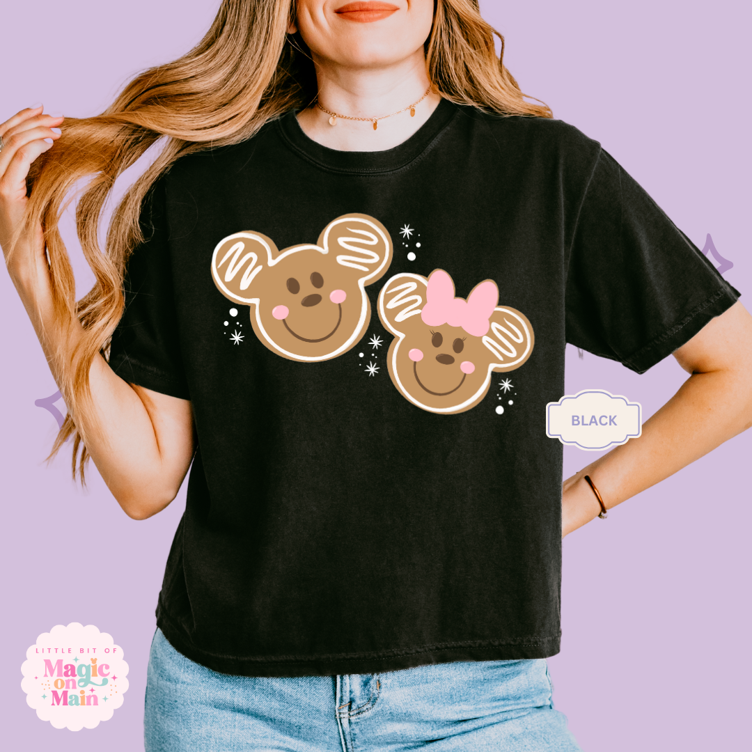 PRINTED GINGERBREAD MICKEY & MINNIE - EXCLUSIVE TO MoM - WOMENS BOXY T-SHIRT