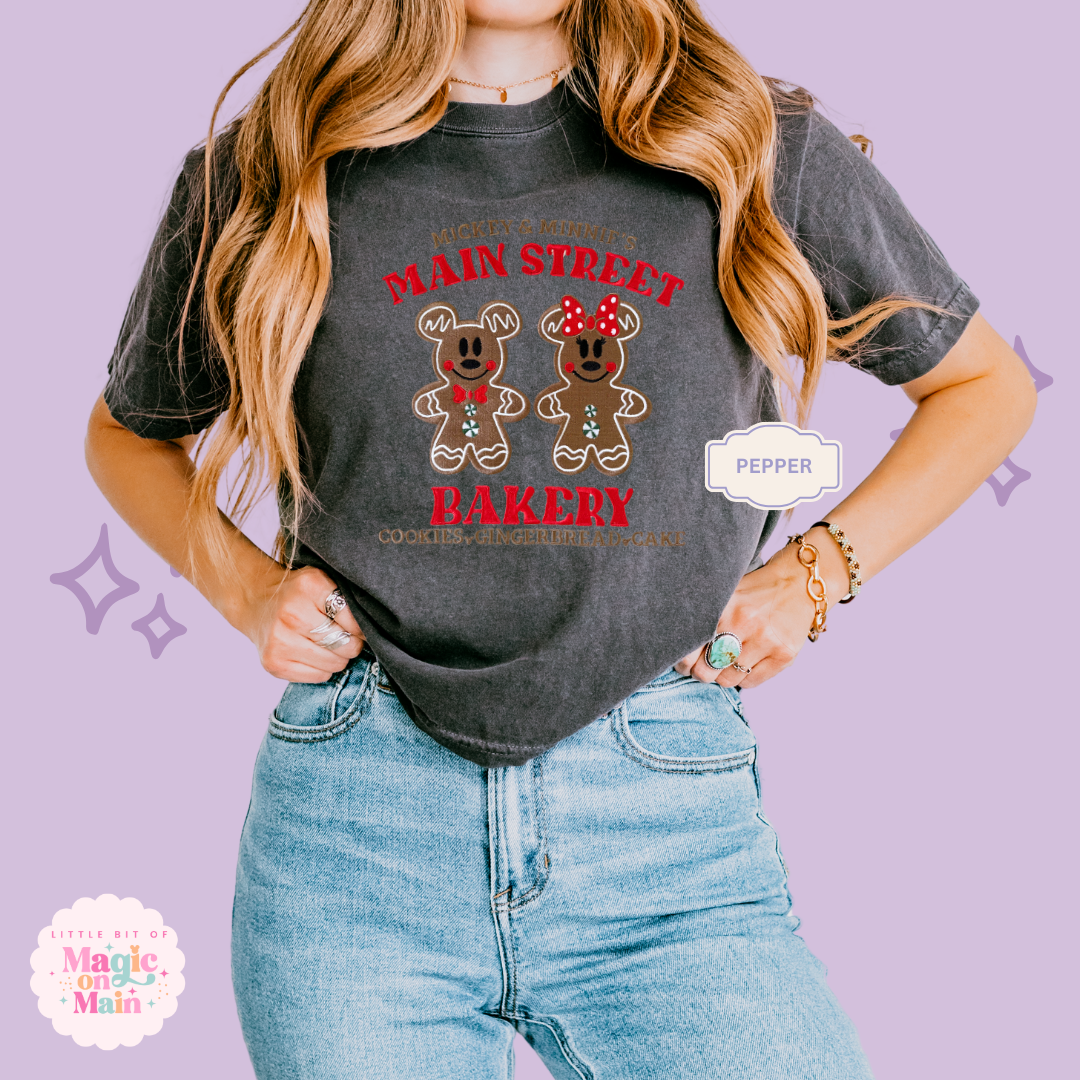 EMBROIDERED MAIN STREET BAKERY RED - WOMENS BOXY T-SHIRT