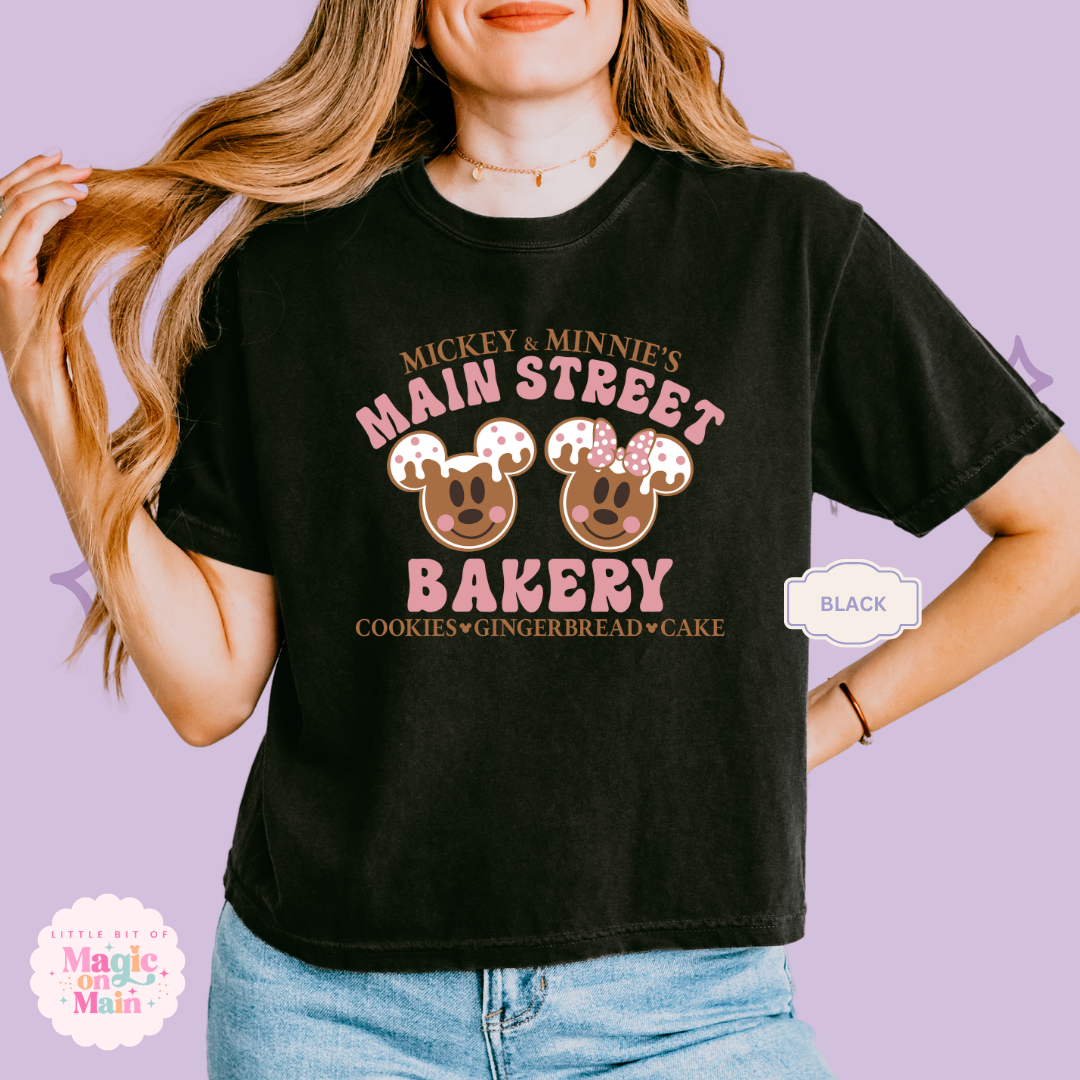 PRINTED MAIN STREET BAKERY PINK - WOMENS BOXY T-SHIRT