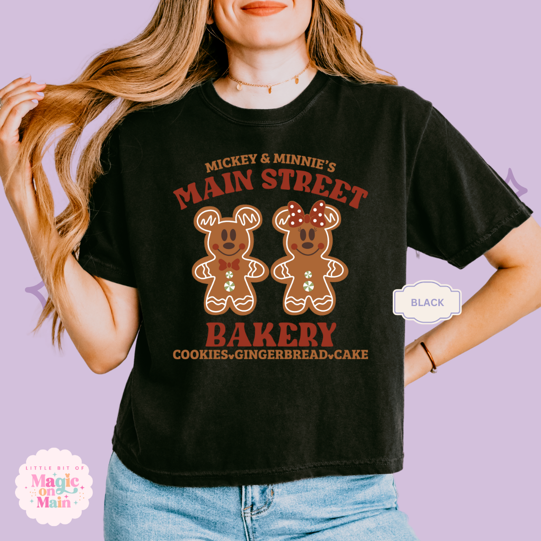 PRINTED MAIN STREET BAKERY RED - WOMENS BOXY T-SHIRT