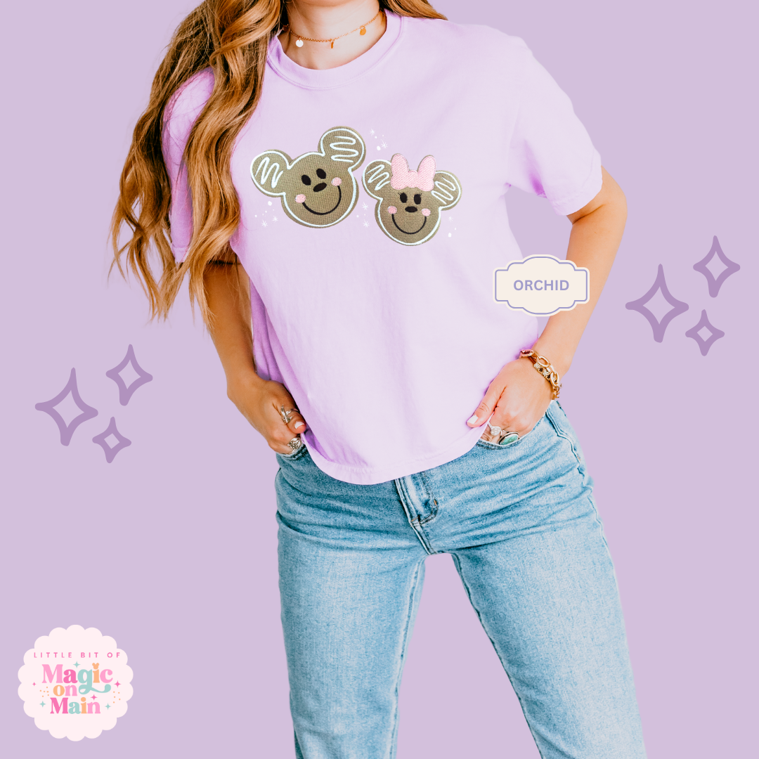 EMBROIDERED GINGERBREAD MICKEY & MINNIE - EXCLUSIVE TO MoM - WOMENS BOXY T-SHIRT