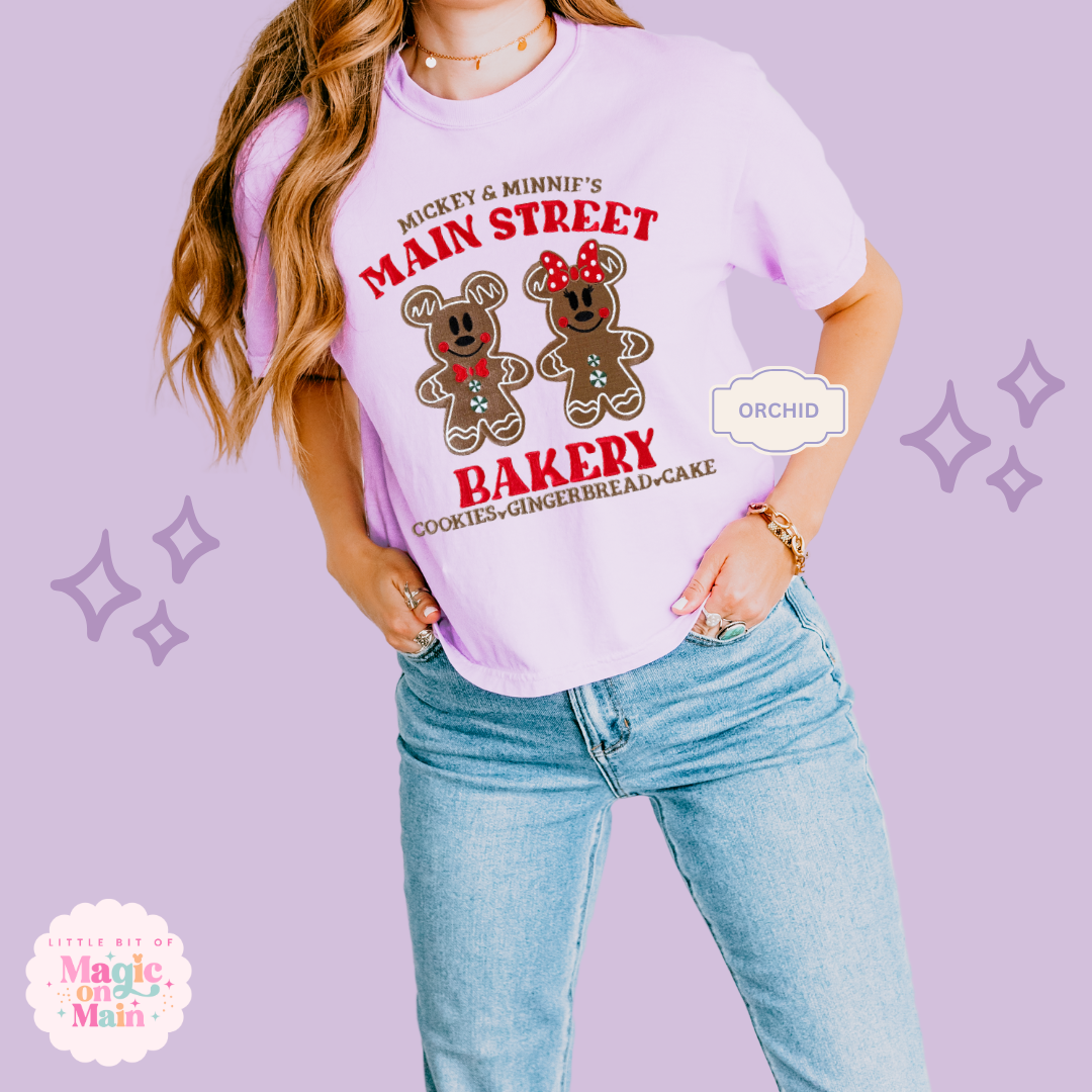 EMBROIDERED MAIN STREET BAKERY RED - WOMENS BOXY T-SHIRT