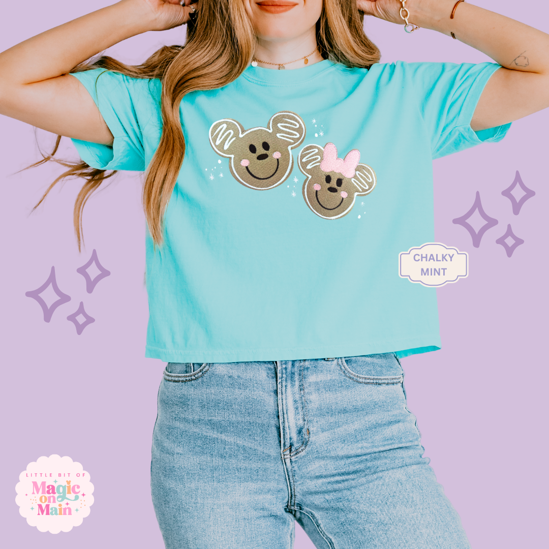 EMBROIDERED GINGERBREAD MICKEY & MINNIE - EXCLUSIVE TO MoM - WOMENS BOXY T-SHIRT
