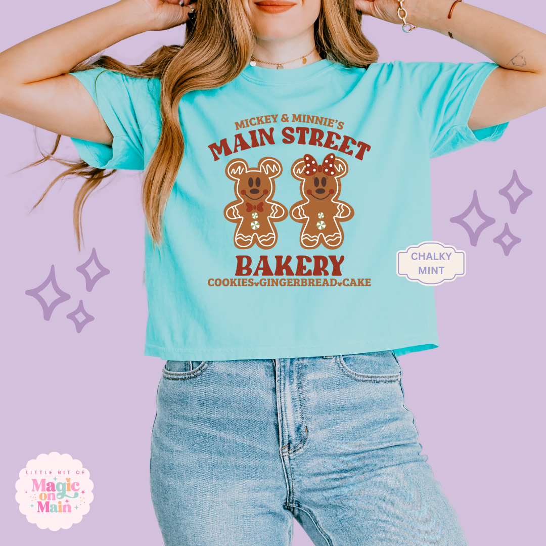 PRINTED MAIN STREET BAKERY RED - WOMENS BOXY T-SHIRT
