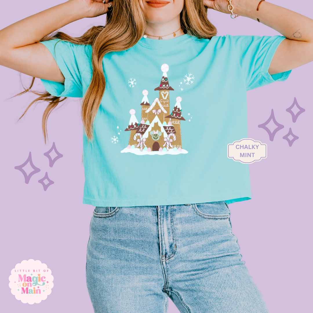 EMBROIDERED EMBROIDERED GINGERBREAD CASTLE - EXCLUSIVE TO MoM - WOMENS BOXY T-SHIRT