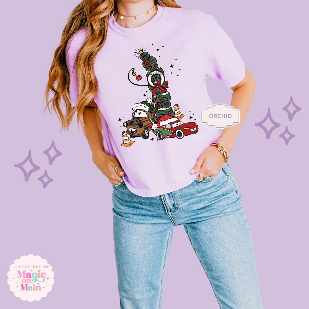 PRINTED CAR CHRISTMAS - WOMENS BOXY T-SHIRT