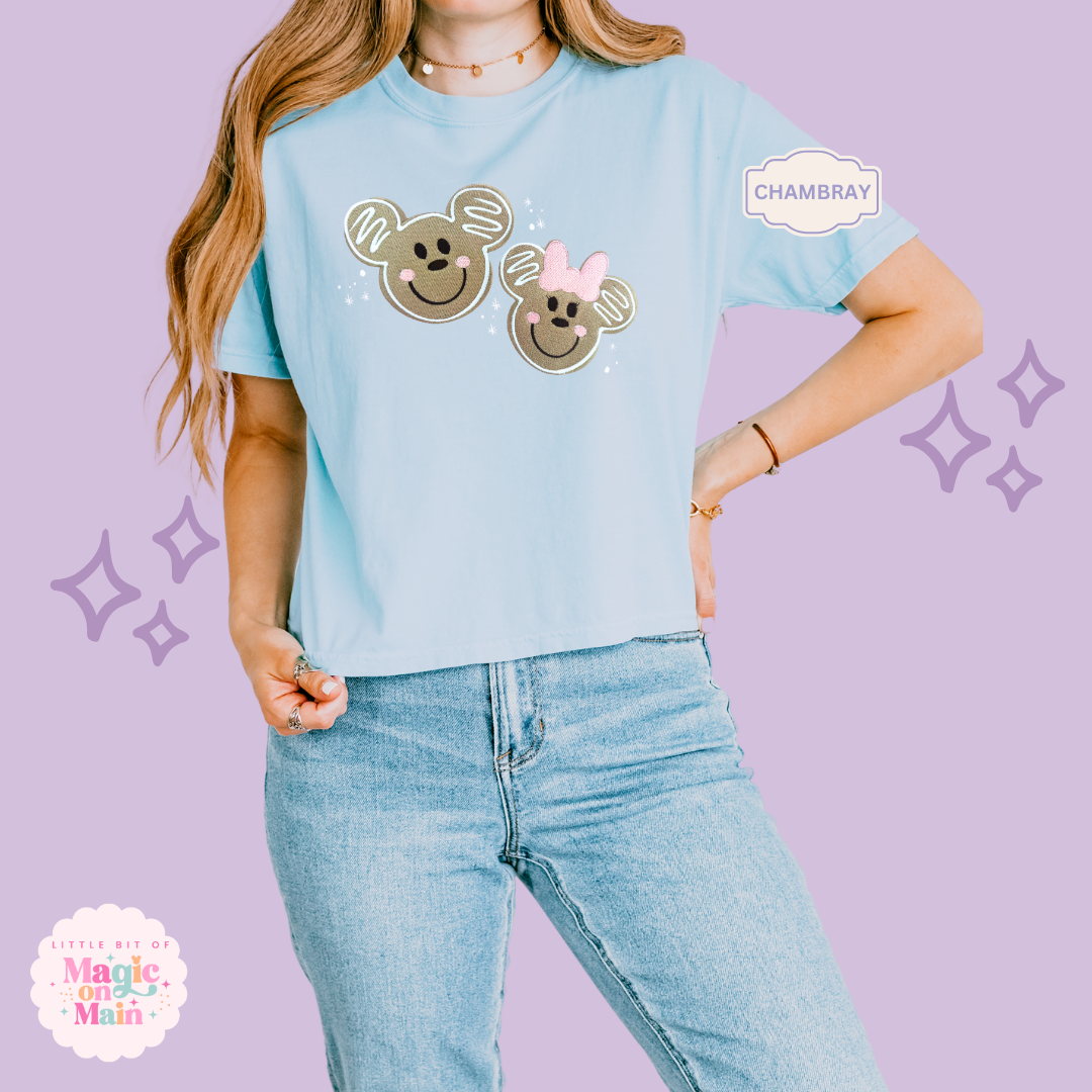 EMBROIDERED GINGERBREAD MICKEY & MINNIE - EXCLUSIVE TO MoM - WOMENS BOXY T-SHIRT