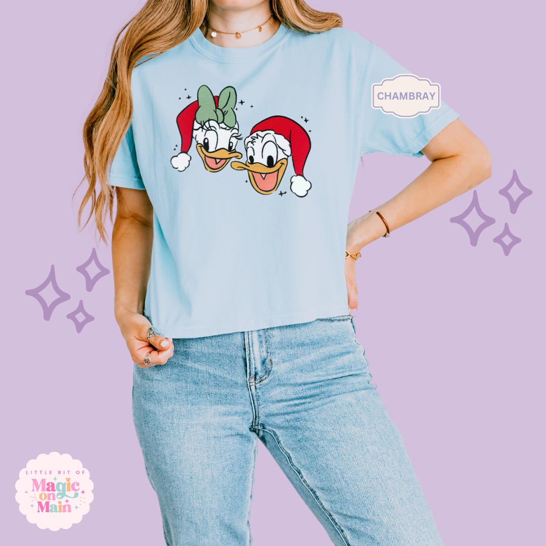 EMBROIDERED DONALD & DAISY CHRISTMAS - WOMENS BOXY T-SHIRT