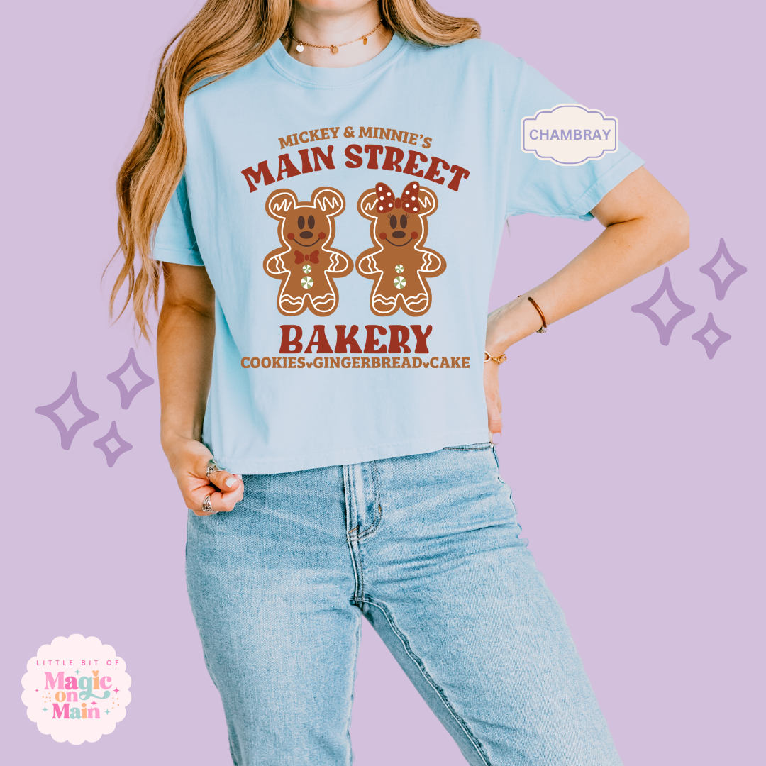 PRINTED MAIN STREET BAKERY RED - WOMENS BOXY T-SHIRT