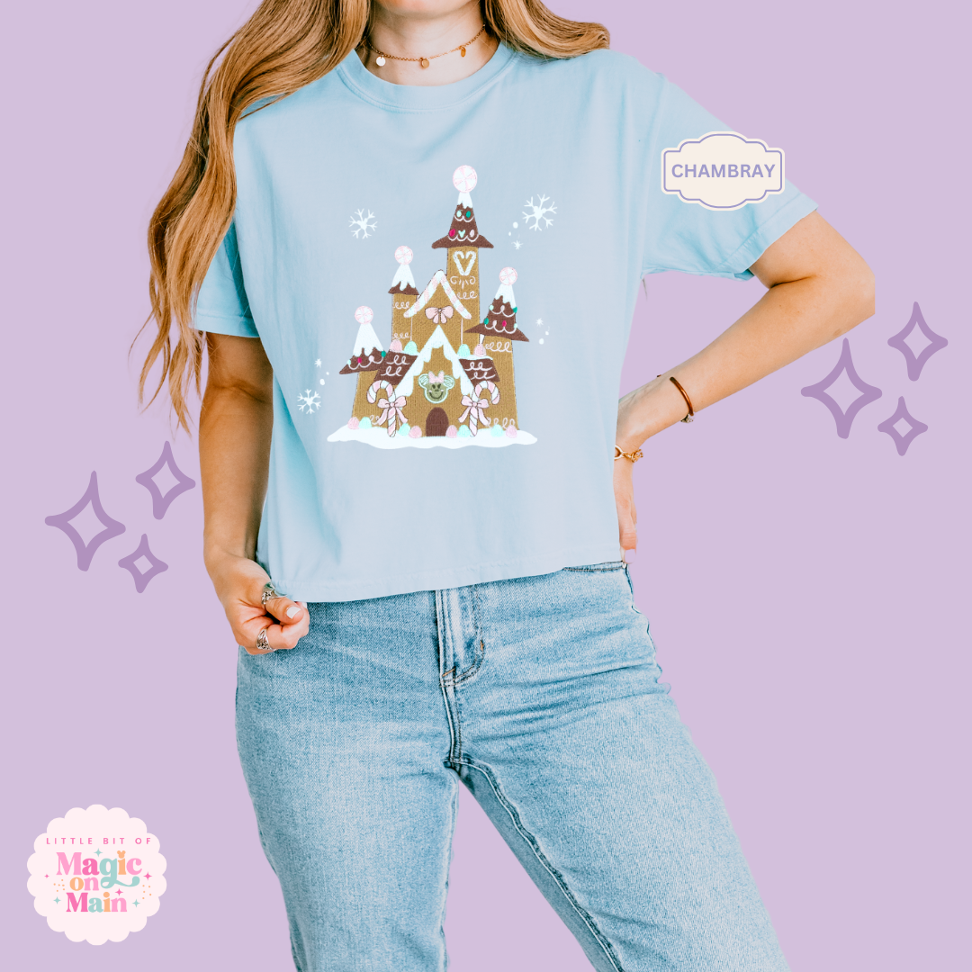 EMBROIDERED EMBROIDERED GINGERBREAD CASTLE - EXCLUSIVE TO MoM - WOMENS BOXY T-SHIRT