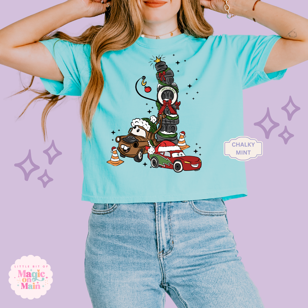 PRINTED CAR CHRISTMAS - WOMENS BOXY T-SHIRT
