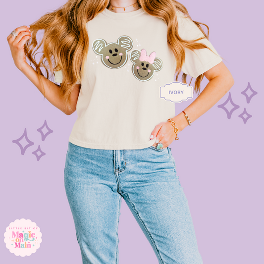 EMBROIDERED GINGERBREAD MICKEY & MINNIE - EXCLUSIVE TO MoM - WOMENS BOXY T-SHIRT