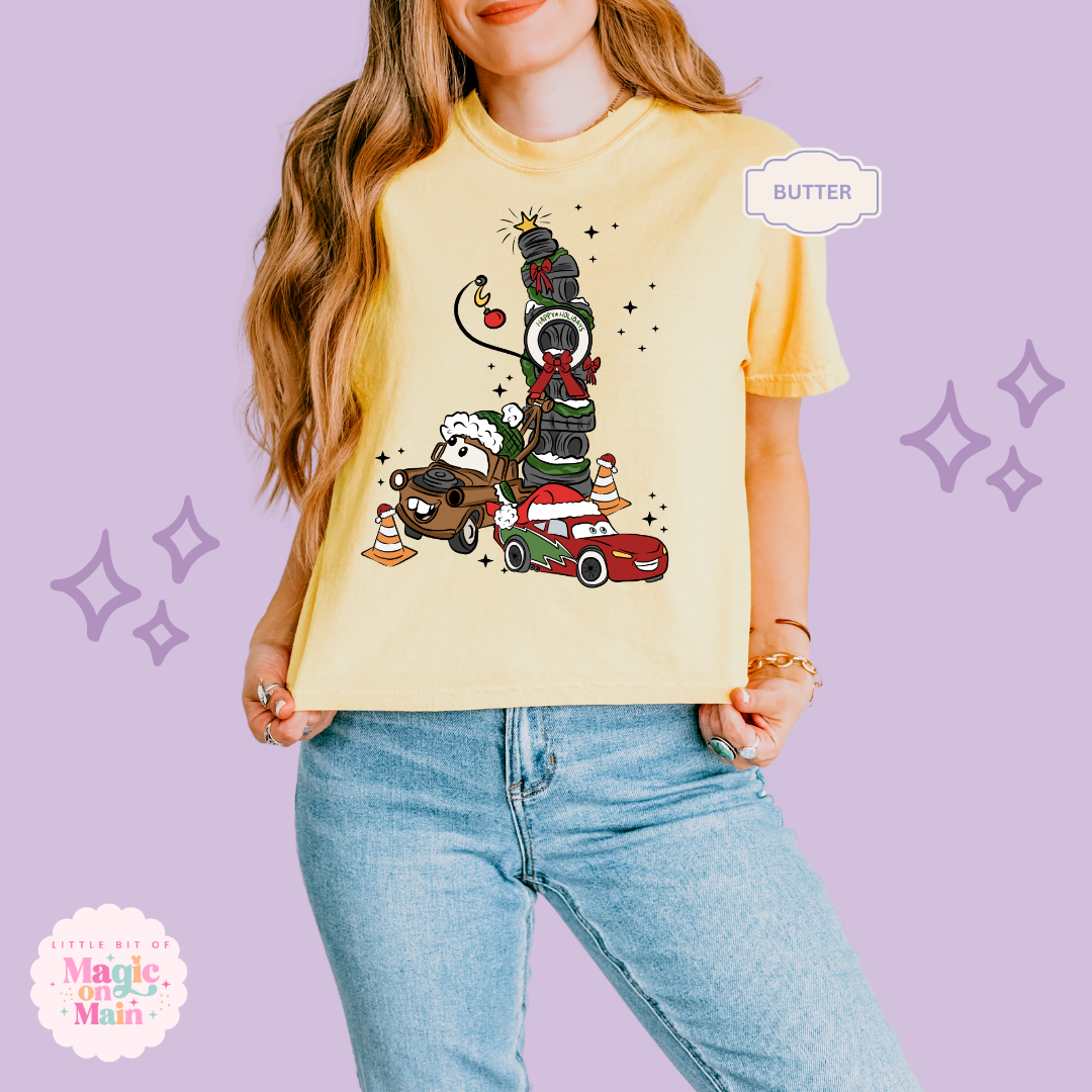 PRINTED CAR CHRISTMAS - WOMENS BOXY T-SHIRT