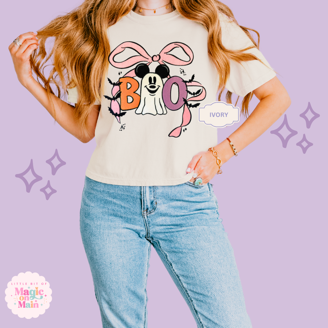 EMBROIDERED BOO (no text)  - WOMENS BOXY T-SHIRT