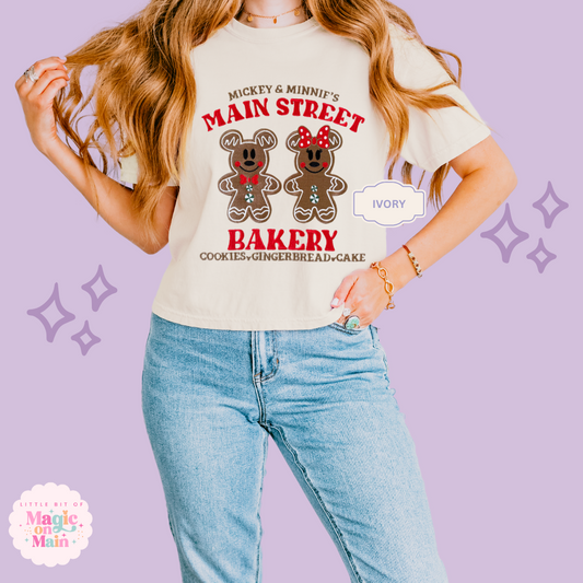 EMBROIDERED MAIN STREET BAKERY RED - WOMENS BOXY T-SHIRT