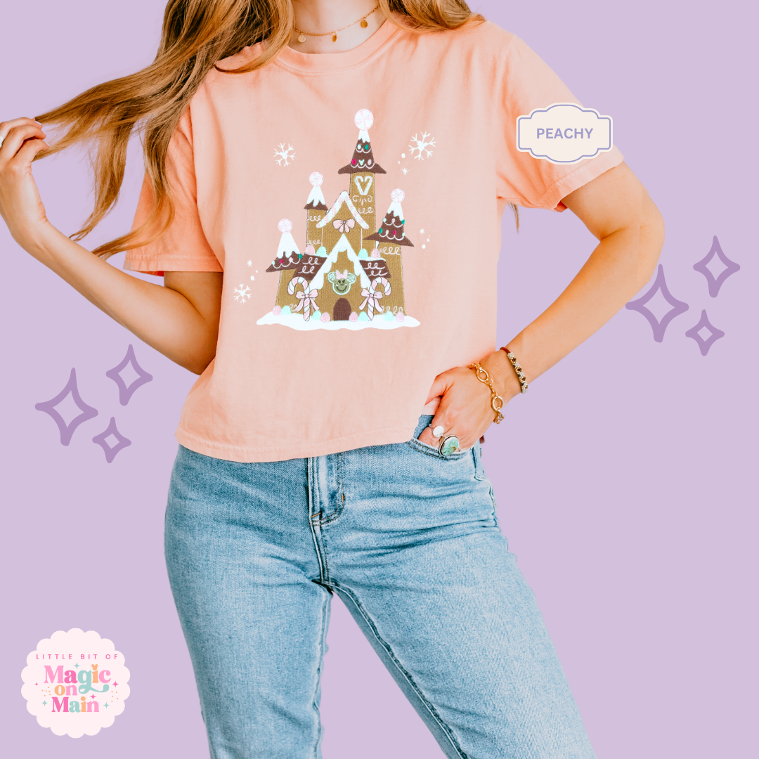 EMBROIDERED EMBROIDERED GINGERBREAD CASTLE - EXCLUSIVE TO MoM - WOMENS BOXY T-SHIRT