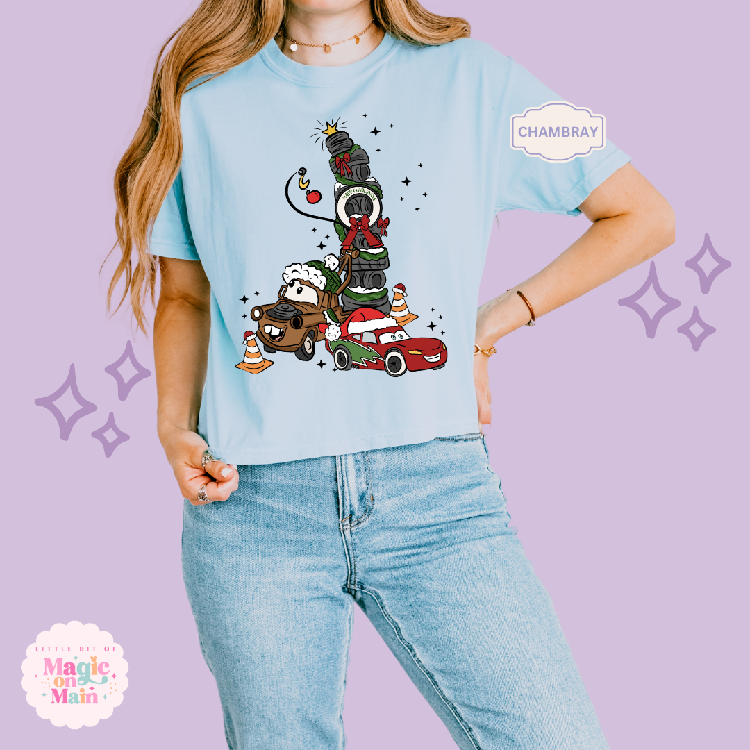 PRINTED CAR CHRISTMAS - WOMENS BOXY T-SHIRT