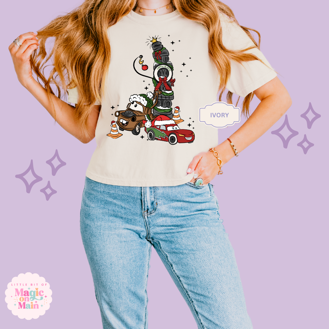 PRINTED CAR CHRISTMAS - WOMENS BOXY T-SHIRT