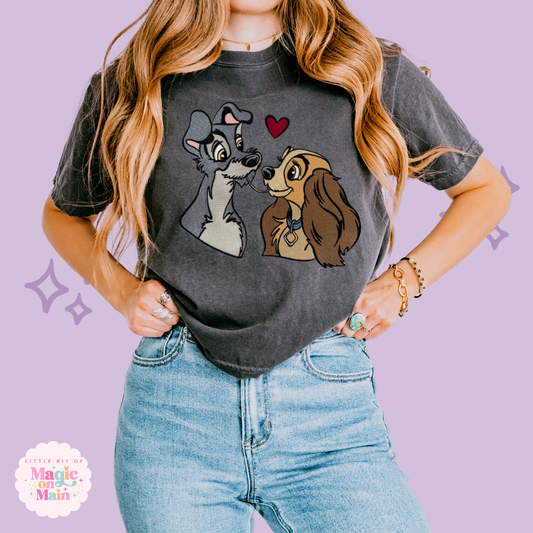 EMBROIDERED VALENTINE DOGS - WOMENS BOXY T-SHIRT 10017
