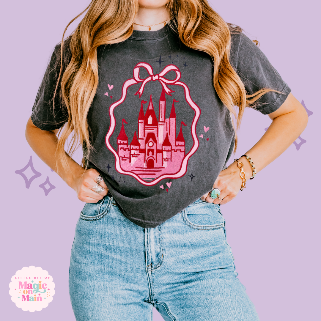 EMBROIDERED PINK CASTLE - WOMENS BOXY T-SHIRT 10003