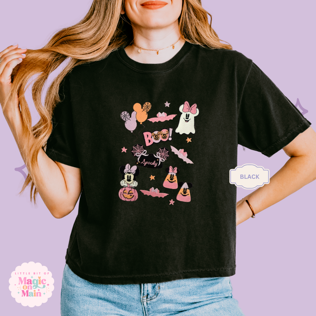 EMBROIDERED GHOULY HALLOWEEN - EXCLUSIVE TO MOM - WOMENS BOXY T-SHIRT 10059