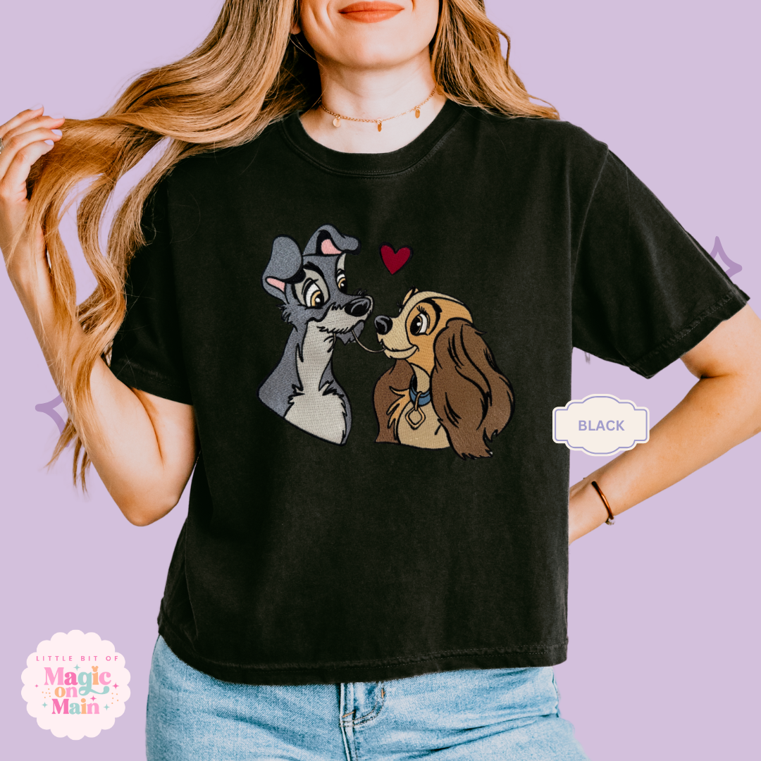 EMBROIDERED VALENTINE DOGS - WOMENS BOXY T-SHIRT 10017