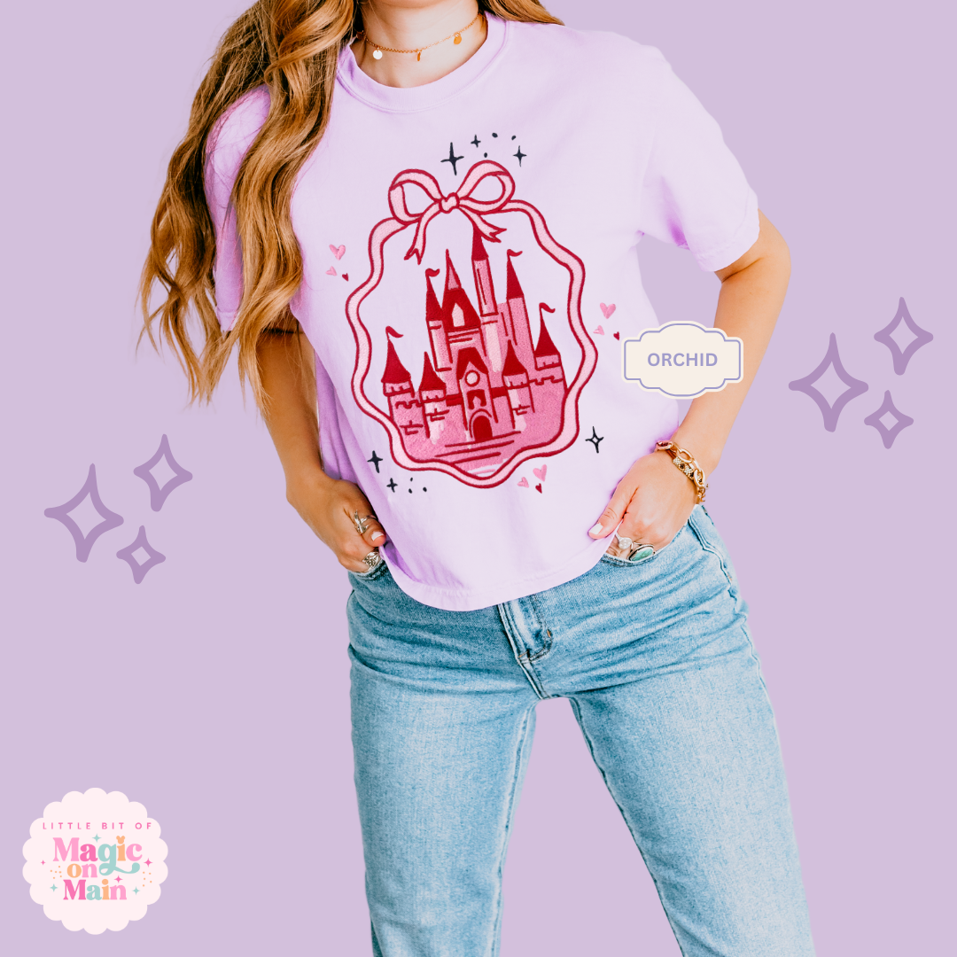EMBROIDERED PINK CASTLE - WOMENS BOXY T-SHIRT 10003