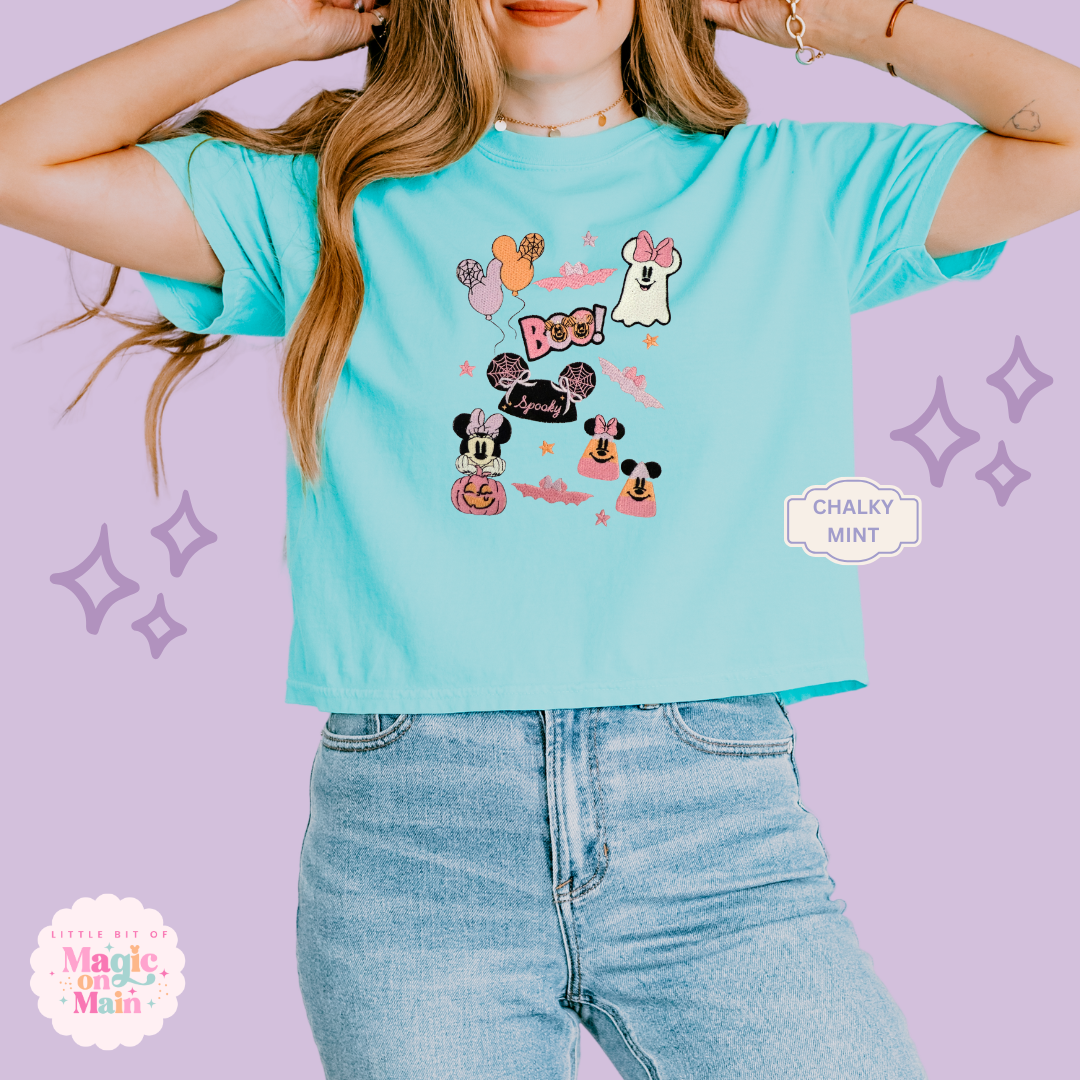 EMBROIDERED GHOULY HALLOWEEN - EXCLUSIVE TO MOM - WOMENS BOXY T-SHIRT 10059