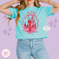 EMBROIDERED PINK CASTLE - WOMENS BOXY T-SHIRT 10003