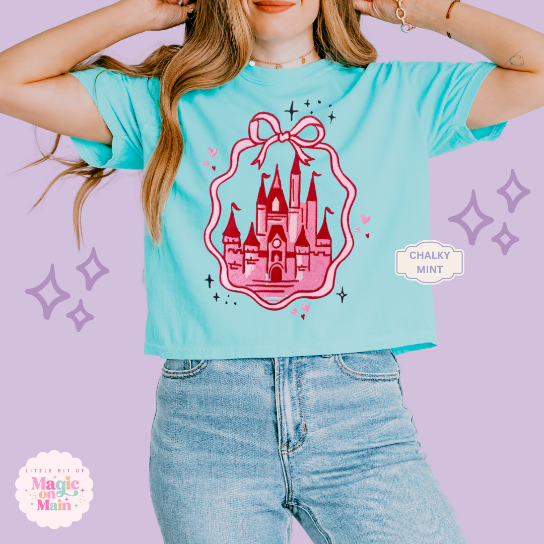 EMBROIDERED PINK CASTLE - WOMENS BOXY T-SHIRT 10003