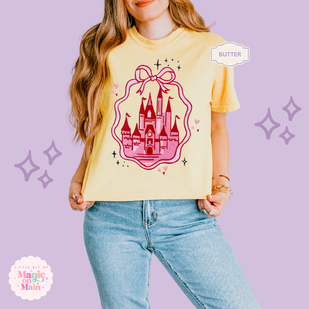 EMBROIDERED PINK CASTLE - WOMENS BOXY T-SHIRT 10003