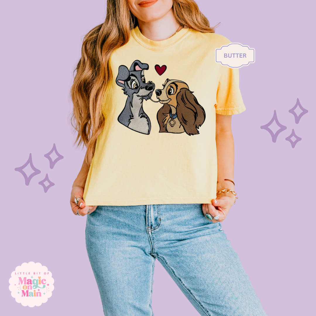 EMBROIDERED VALENTINE DOGS - WOMENS BOXY T-SHIRT 10017