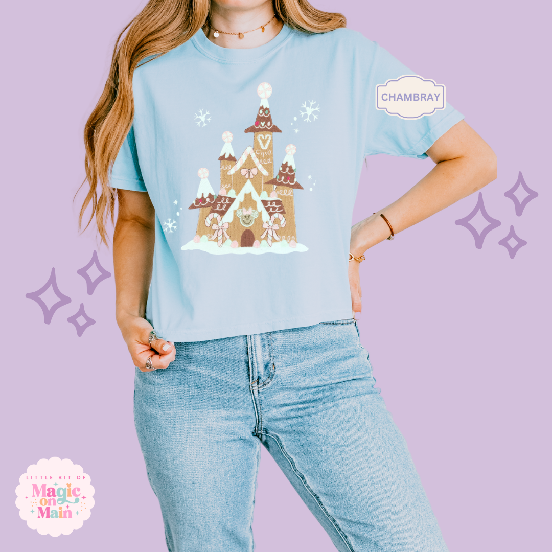EMBROIDERED GINGERBREAD CASTLE - EXCLUSIVE TO MOM - WOMENS BOXY T-SHIRT