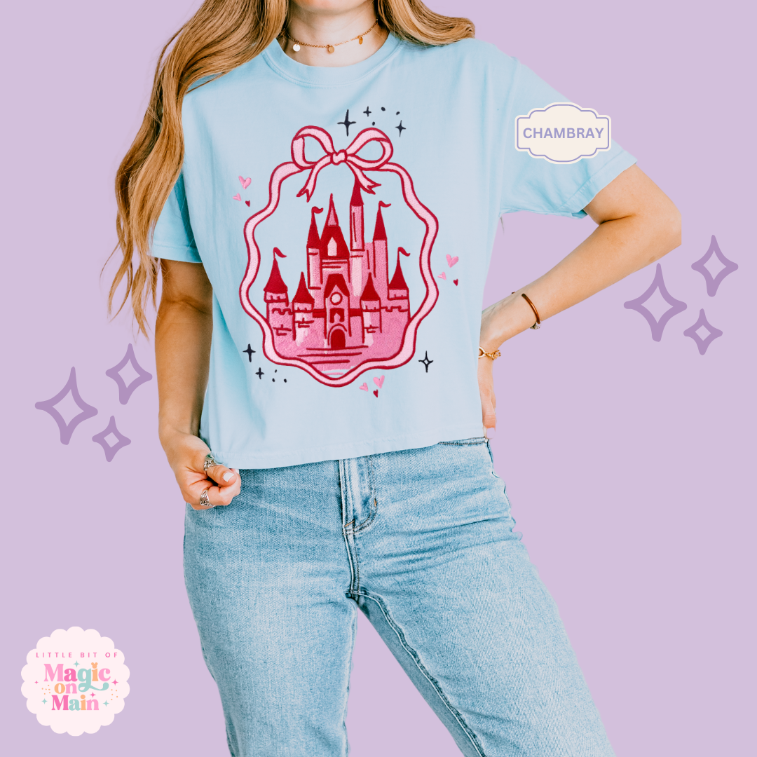 EMBROIDERED PINK CASTLE - WOMENS BOXY T-SHIRT 10003