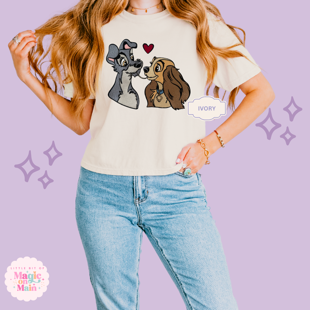EMBROIDERED VALENTINE DOGS - WOMENS BOXY T-SHIRT 10017