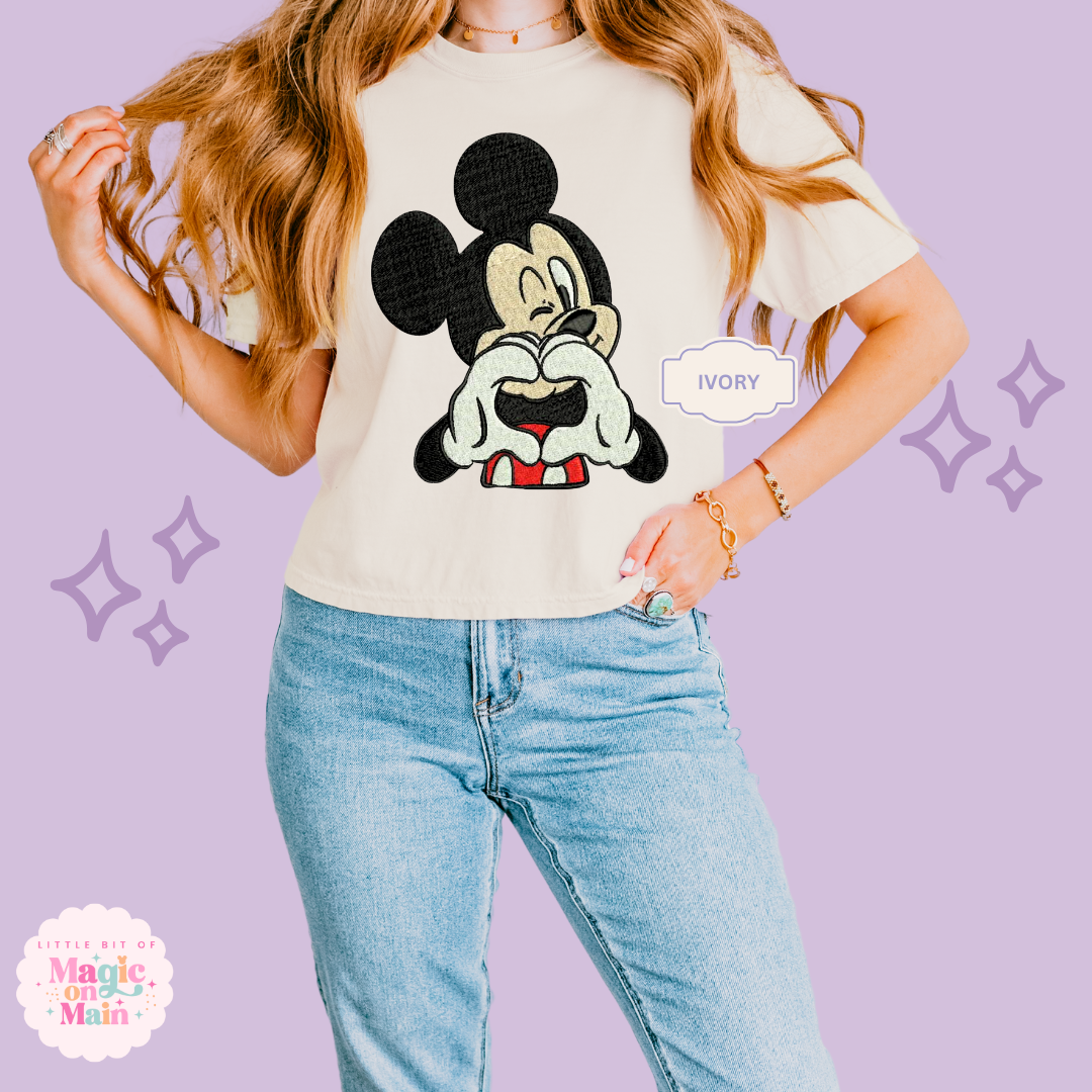 EMBROIDERED MCKY HAND HEART - WOMENS BOXY T-SHIRT 10017