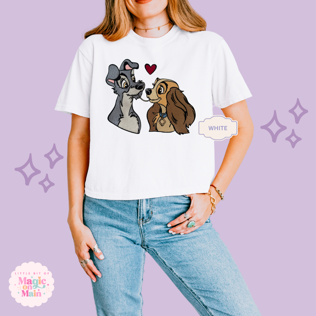 EMBROIDERED VALENTINE DOGS - WOMENS BOXY T-SHIRT 10017