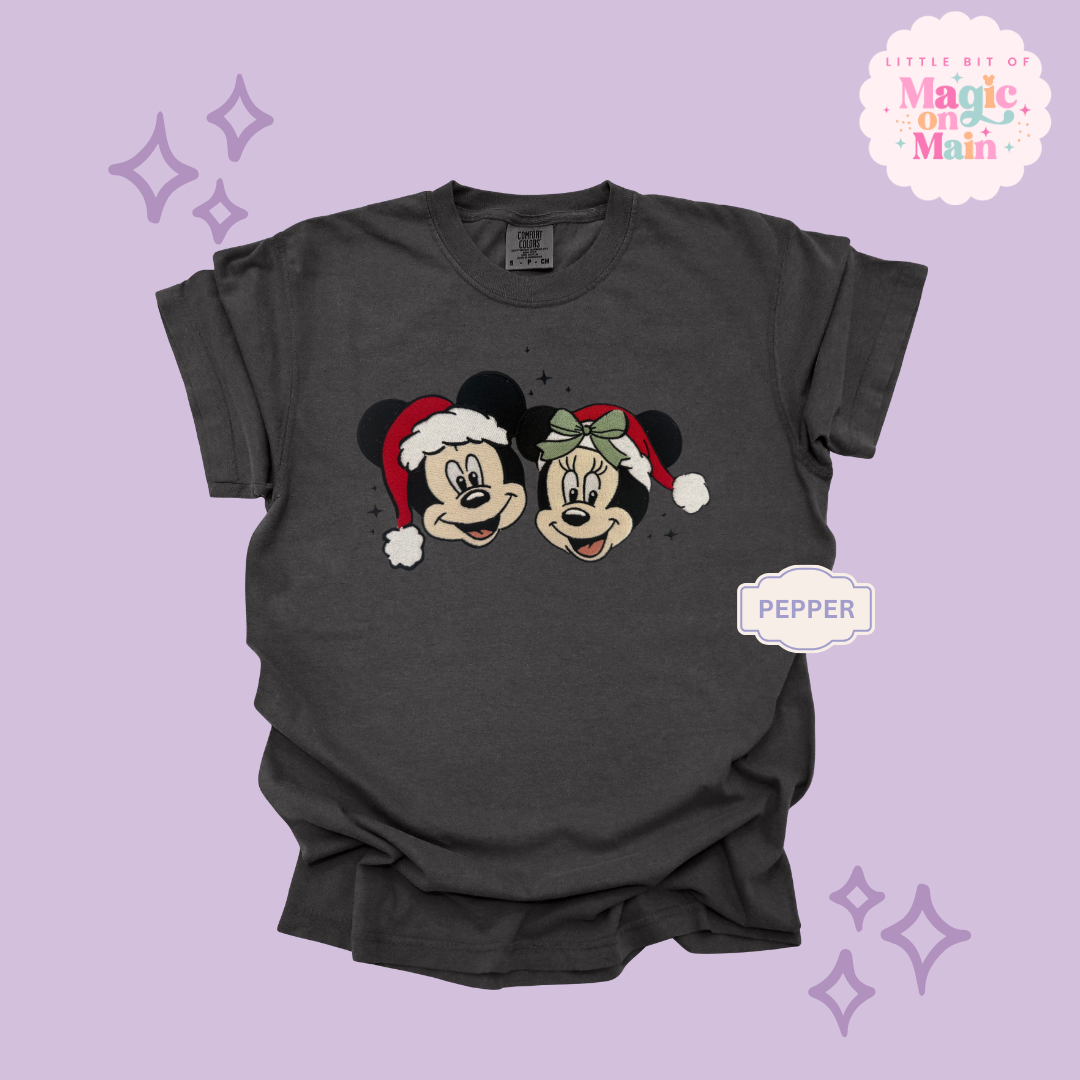 EMBROIDERED MICKEY & MINNIE CHRISTMAS - ADULT T-SHIRT