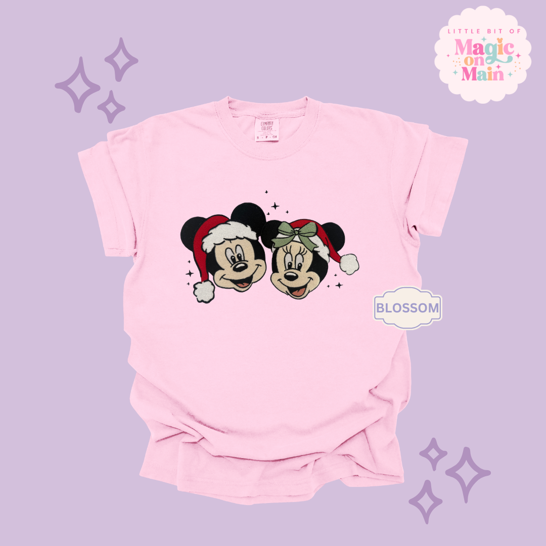 EMBROIDERED MICKEY & MINNIE CHRISTMAS - ADULT T-SHIRT