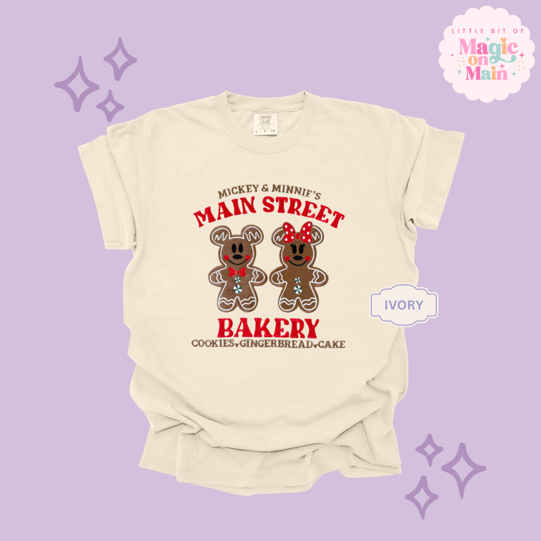 EMBROIDERED MAIN STREET BAKERY RED - ADULT T-SHIRT