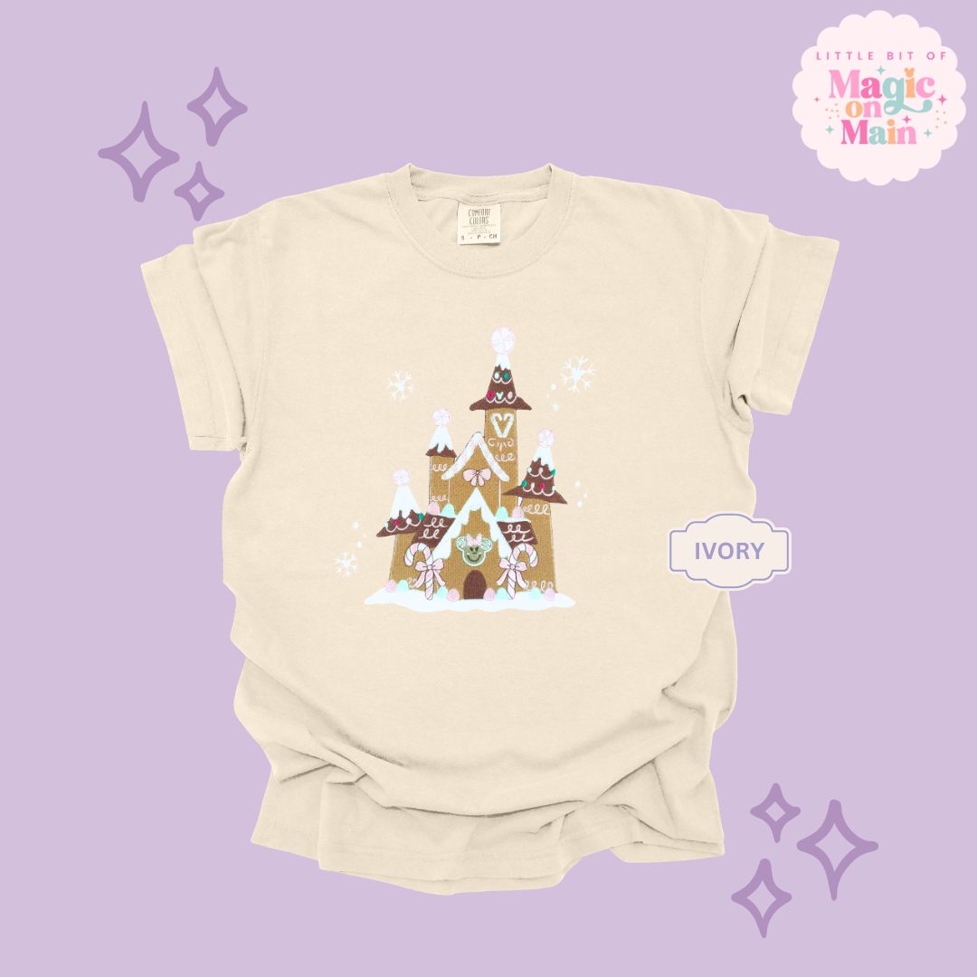 EMBROIDERED GINGERBREAD CASTLE - EXCLUSIVE TO MoM - ADULT T-SHIRT