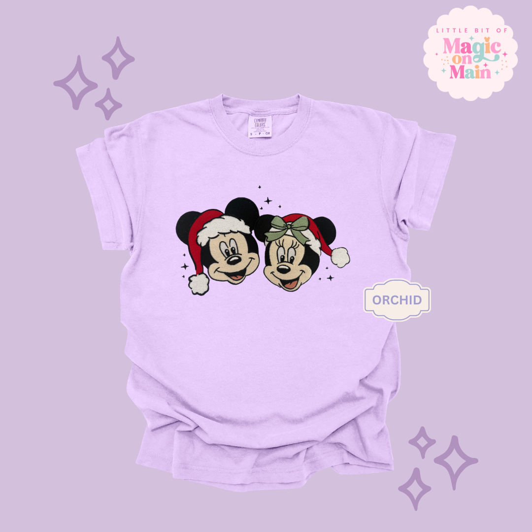 EMBROIDERED MICKEY & MINNIE CHRISTMAS - ADULT T-SHIRT